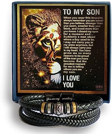 To My Son Bracelet - Leather Bracelet for Men Multi-Layer Braid Leather Bracelet with Clasp - Stainless Steel Inspirational Wristband, Gift for Boys, or Grandson on Christmas, Birthdays and Graduations, Holiday Gift