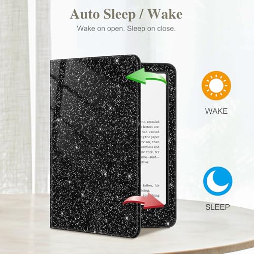 Image of Fintie Case for 7 inch /6.8 inch Kindle Paperwhite(12th /11th Generation-2024 /2021) and Kindle Colorsoft Signature Edition -Slim Foldable Stand Cover Auto Wake /Sleep for Paperwhite 2024, Glitter Black