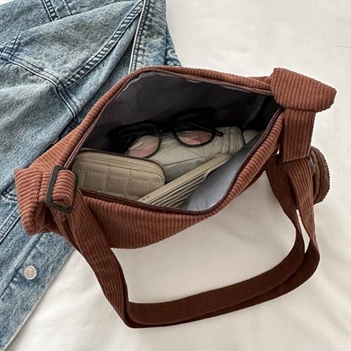 eYLun Women Corduroy Crossbody Bag Small Tote Bag Shoulder Handbag Adjustable Mini Crescent Bags4