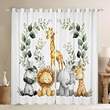 Homewish Nette Giraffe Verdunkelungsvorhänge Wildtierjagd Fenstervorhang Teens Cartoon Tiere Gardinen 175x140(HxB) für Kinder Jugendliche Pflanze Zebra Lion Elephant 2 Panels Vorhänge Wohnzimmer dekor