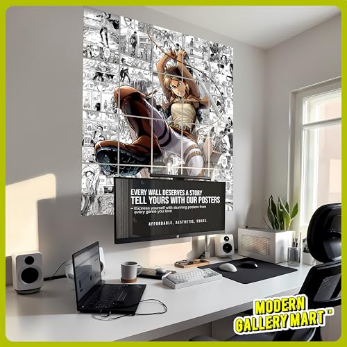 Image of MODERN GALLERY MART Pack of 20 Attack on Titan Eren Yeager Manga Poster | A4 Size Anime Wall Art (8.3 x 11.7 inch) | Manga Posters with Glue Dots | Anime Poster for Bedroom, Living Room, Office