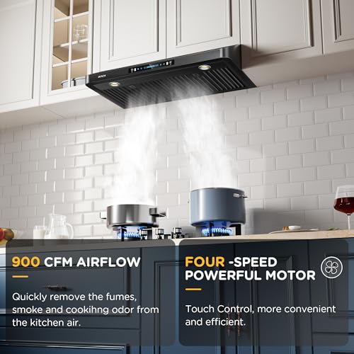 Image of IKTCH 36 inch Black Under Cabinet Hood, 900CFM Vent with Gesture & Touch Control