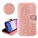 Produktbild Kaninchen Haar Glitter Brieftasche PU Ledertasche für iPhone X/Xs 5.8", YiCTe Shiny Strass Diamant Flauschiger Plüsch Hase Pelz Fuzzy Weiche Handyhülle mit Kartenfächern, Ständer,Hell-Pink