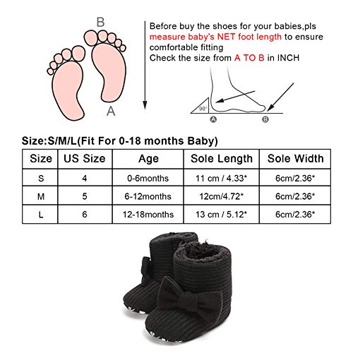 Livebox Newborn Baby Cotton Knit Booties,Premium Soft Sole Bow Anti-Slip Warm Winter Infant Prewalker Toddler Snow Boots Crib Shoes For Girls Boys (S: 0~6 Months, Black) #TOP1