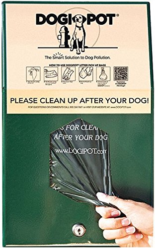 Dogipot1002HP-4 Junior Bag Dispenser with Header Pak Bags, Aluminum, Forest Green