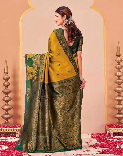 Image of SIRIL Women's Banarasi Soft Silk Saree Pure Silk with Unstitched Blouse Piece