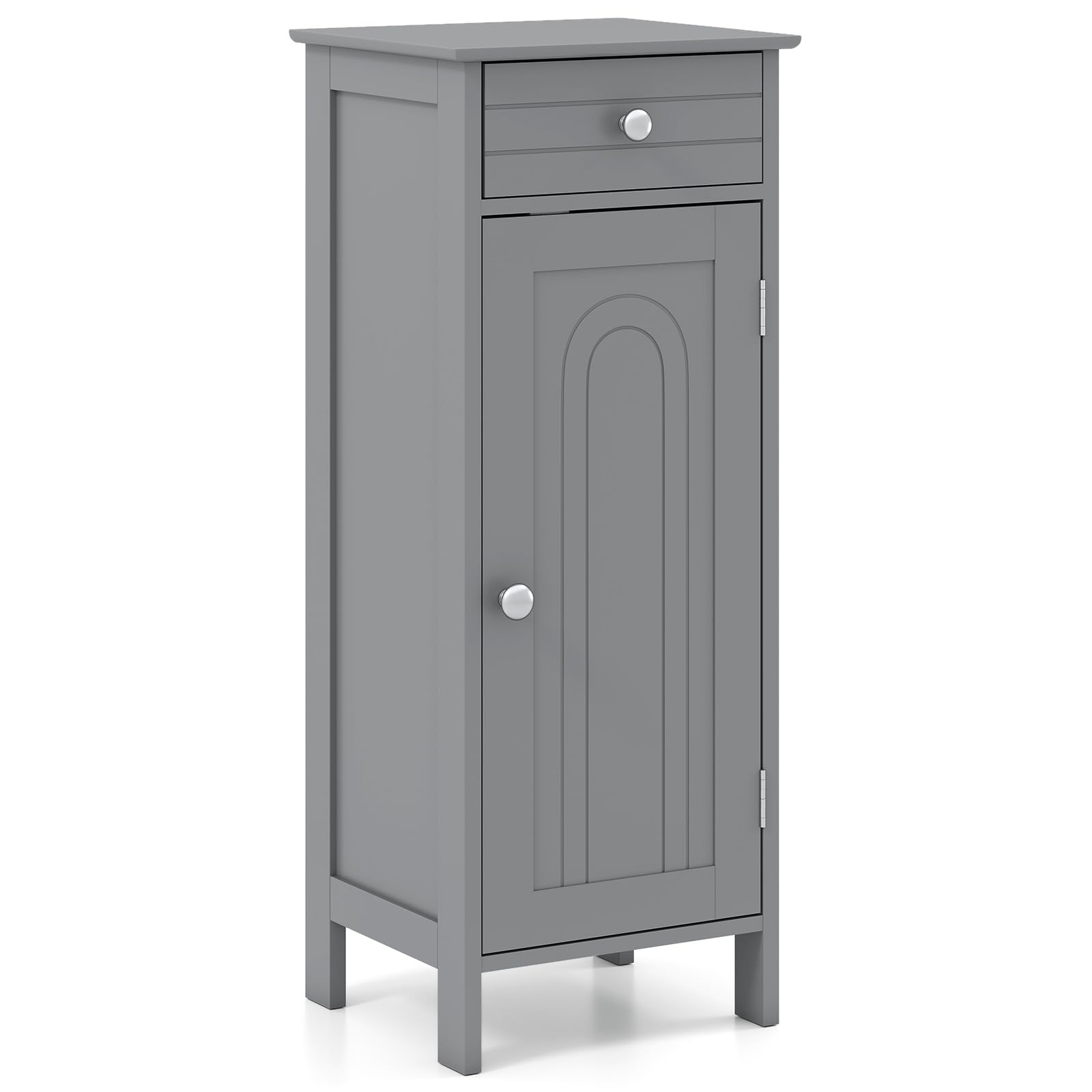 Tangkula Bathroom Floor Cabinet, Free-Standing Single Door Storage Cabinet with Drawer & 2 Adjustable Shelves, Wooden 14”L Narrow Side Storage