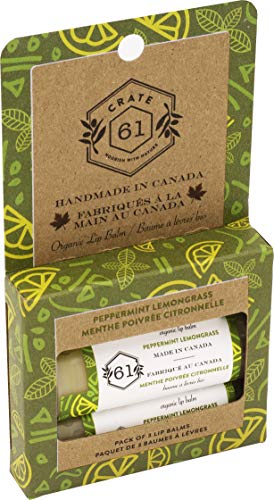 Crate 61 Peppermint Lip Balm 3-Pack 100% USDA Organic Ingredients. Flavored with Premium Essential Oils and Organic Flavors, for Men and Women (Peppermint Lemongrass)