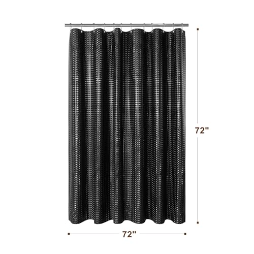 Image of Barossa Design Black Shower Curtain Liner 72 inch x 72 inch for Bathroom - Waterproof Standard Size PEVA Shower Liner with 3 Magnets, Lightweight, Metal Grommets - Dimensional Black, 72x72