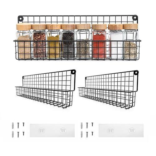 Kempt Gewürzregal (2er Set) zur Wandmontage für Küchenschränke, wandhängendes Küchenregal, bohrfreie Metallablage, selbstklebende Kühlschrankablage, platzsparende Schrankorganisation