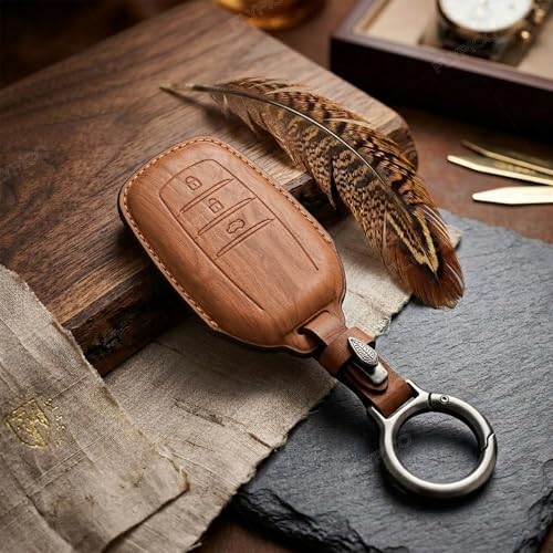Image of Wooden PU Leather Key Cover Compatible with Toyota Fortuner | Fortuner Legender, Innova Hycross | Invicto 3 Button Smart Key Stylish wooden Texture & Durable Premium PU Leather Protection