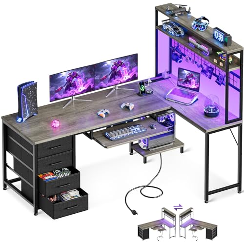AODK 59 Inch L Shaped Desk with 4 Drawers, Gaming Desk with...