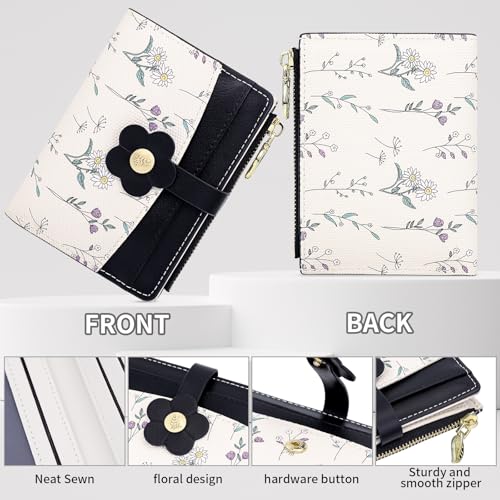 Image of Farcauo Small Floral Womens Wallet Cute Wallets for Women Thin Black Women's Wallet Kawaii Flower Card Wallets for Women Ladies