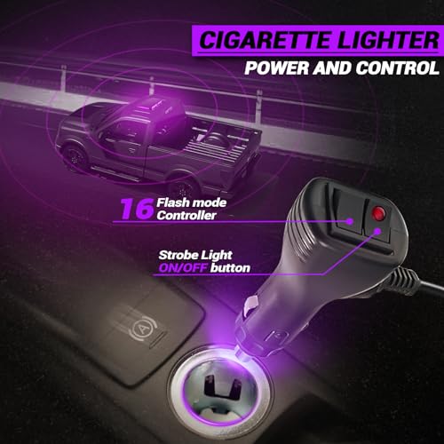 Image of 12 Inch Roof Top Funeral Escort Beacon Strobe Lights w /Magnetic Base, Mini LED Warning Traffic Hazard Light Bar for Funeral Escort Vehicles Trucks (Purple)