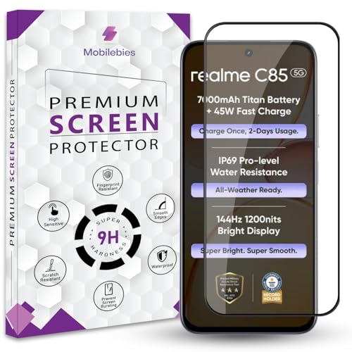 Image of Premium Tempered Glass Screen Protector Guard For Realme C85 5G (6.8 Inch, Pack of 1) | Edge to Edge Coverage With Easy to installation kit