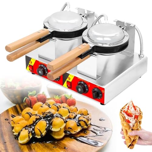 MIAOMI Máquina Comercial para Hacer gofres con Burbujas, Antiadherente y giratoria de 180°, para Hacer gofres y planchas, Mango de Madera(110v)