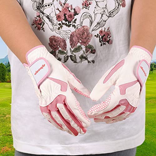 Wosofe Golf Gloves Women Both Hands Pair Synthetic Pu Soft Silica Gel Non-Slip Ventilation Comfortable Pink Close Fit Fashion (Large) #TOP6