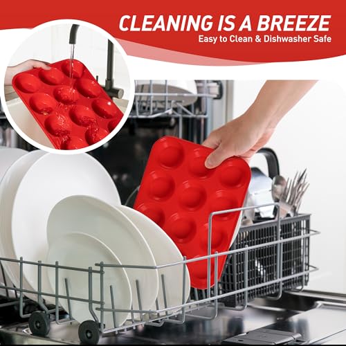 image for Socisen 2 Pack 12 Cups Silicone Muffin Pan with Metal Reinforced Frame