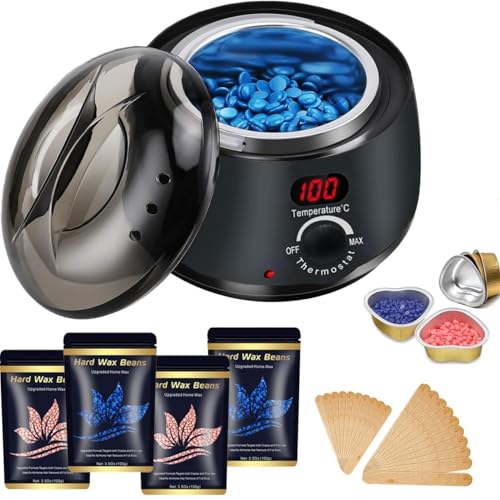 LeQQ Digital Waxing Kit for Women Waxing Kit for Brazilian pot Heater with Beans warmer for Sensitive Skin Hair Removal Easy to Use Melt Warmer (Black)
