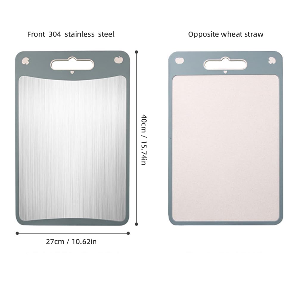 Tagliere double-face con manico, tagliere in acciaio inox 304 per carne, frutti di mare e paglia di grano per frutta, verdura. Tagliere da cucina reversibile.