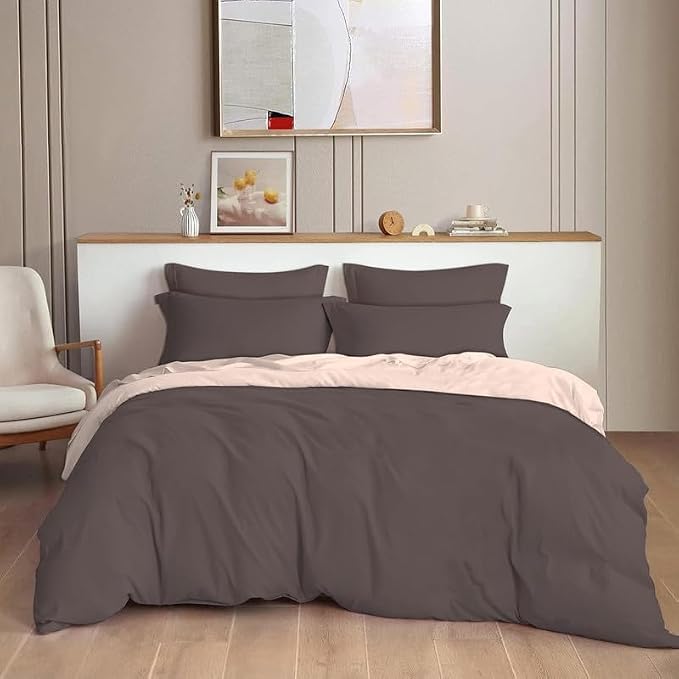 Image of Reversible Plain Glace Cotton Single Bed Quilt Cover /Duvet Cover /Rajai Cover /Blanket Cover with Zipper (60X90 Inches) (Warm Espresso, Double Comforter)