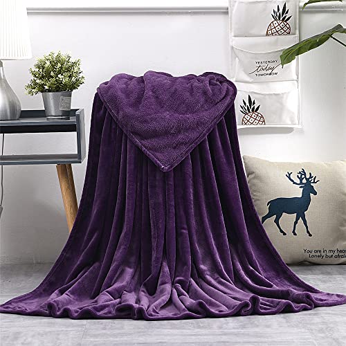 Chickwin Manta para Sofá de Franela, Color Sólido Manta de Felpa Suave Cálidas y Ligeras Mantas de Cama para Invierno Adultos Niños Dormitorio Colcha -20 Colores (100x140cm,Purpura Oscuro)