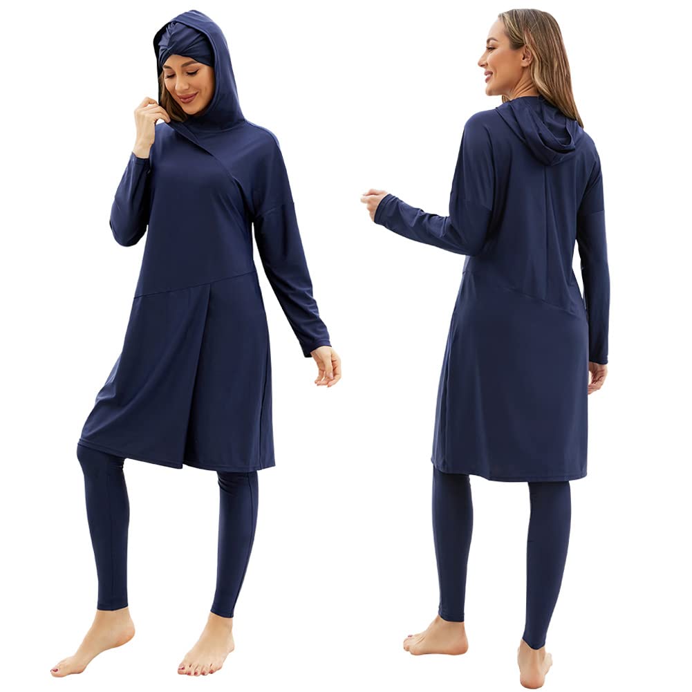 odizli Women Muslim Swimwear Islamic Modest Swimsuit 3 Pieces Full Cover Hijab Long Sleeve Burkini Top Dress + Pants-picture-49