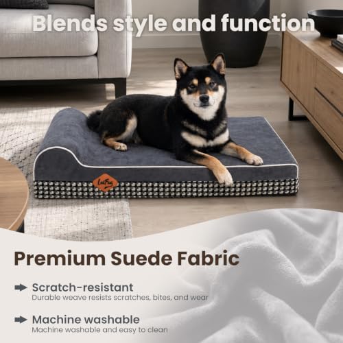 Image of Laifug Orthopedic Memory Foam Dog Bed with Durable Water Proof Liner and Removable Washable Cover (Large (34 inchx22 inchx5.5 inch), Black and White Plaid)