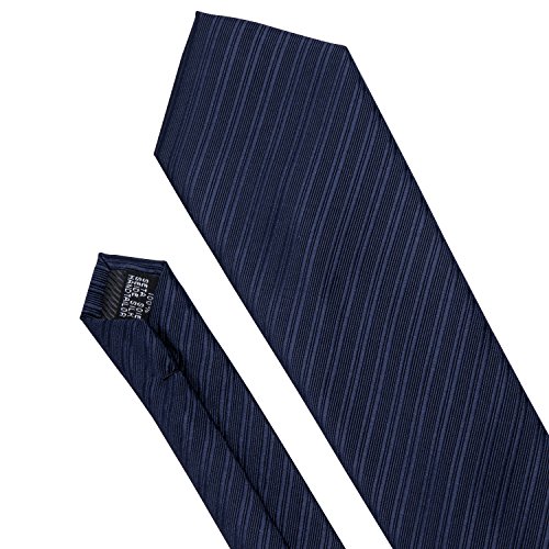Image of Barry.Wang Solid Striped Tie for Men Silk Necktie Pocket Square Cufflinks Formal Wedding Party Business