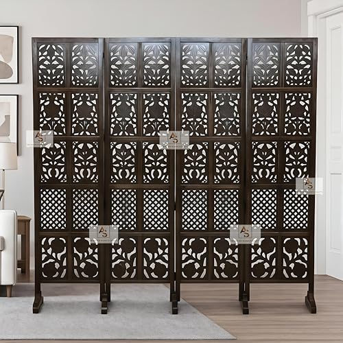 Image of Wooden Partition for Living Rooms Wall Dividers,Screen Separator Wall Divider for Hall Wall Panels for Living Room /Kitchen /Bedroom /Office /Restaurant (4-Panel with Stands)