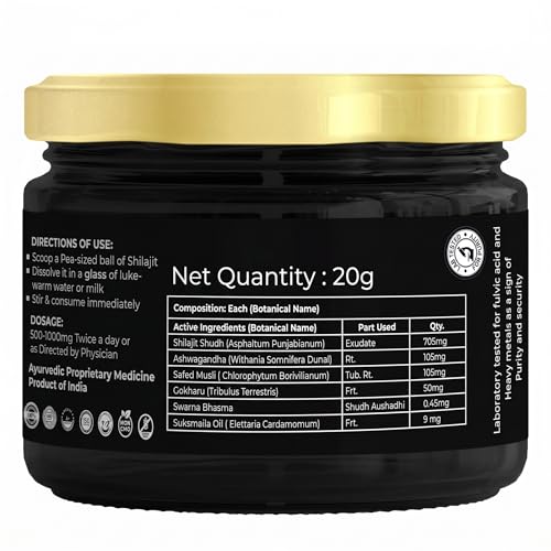Image of Miduty Shilajit Gold 3X Resin 500-1000mg Serving - Pure Himalayan Shilajit with Gold & Ashwagandha - 100% Ayurvedic - Coffee Free Formula - Lab Tested- 20 grams