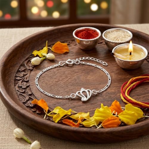 Image of Parnika Pure 925 Sterling Silver Ganesha Rakhi for Brother | Hallmarked Silver Rakhi Bracelet for Bhaiya | Raksha Bandhan Gift
