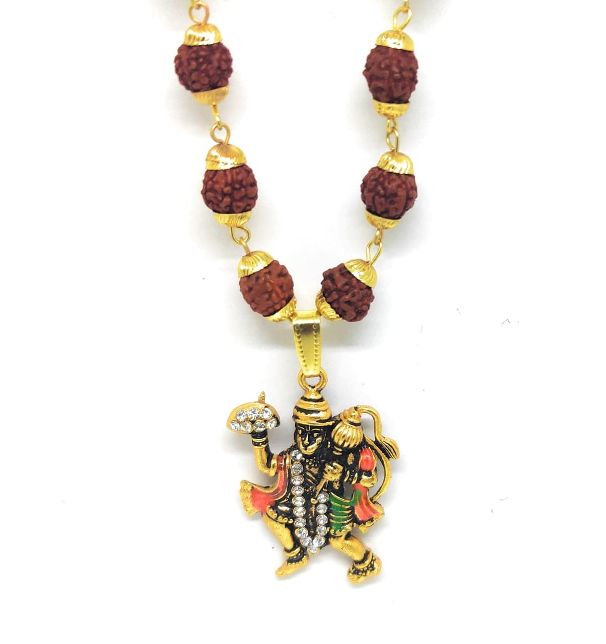 & Jewellery Hanuman Locket Chain Rudraksha Cap Mala Chain for Men Neck Wearing-image-9