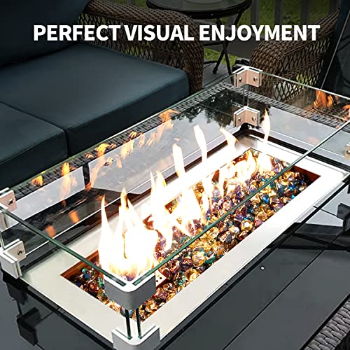 Apromise Fire Glass For Fire Pit - 1 Inch Fire Pit Glass Diamonds | High Luster Firepit Glass Rock For Propane Fire Pit & Gas Fireplace | 10Lbs | Caribbean Blue + Crystal Clear + Cobalt Blue Blended #TOP3