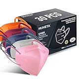 HUHETA KN95 Face Mask, 30 Pack Individually Wrapped, 5-Ply Breathable and Comfortable Safety Mask, Filter Efficiency Over 95%, Protective Cup Dust Masks Against PM2.5 (Multicolored Mask)