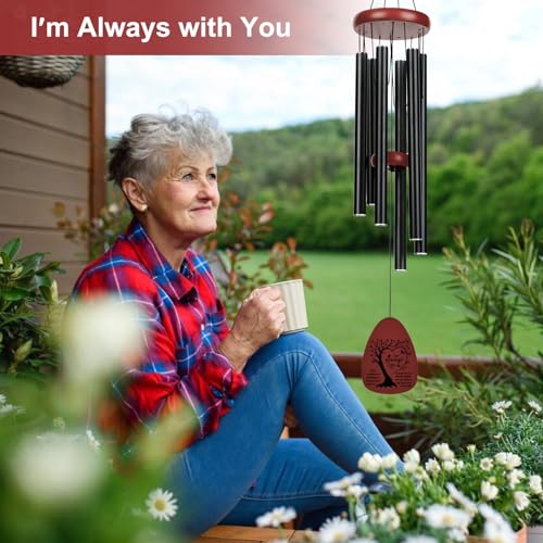 Image of Cardinal Memorial Wind Chimes Outside - Sympathy Wind Chimes Gift for Loss of Loved One Father Mother Husband, Windchimes in Memory Mom Dad Condolence Remembrance Funeral (VT-665)