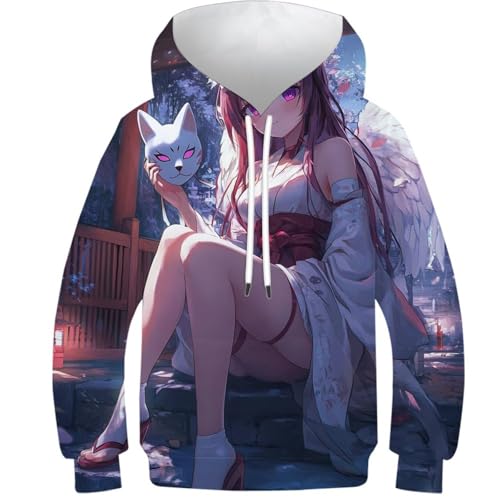 Sweat à capuche enfant Fox Spirit 3D manches longues pour fille et garçon 9-11 ans