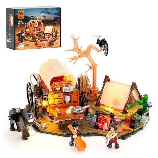 FUNWHOLE Kit de construcción de campamento vaquero – 542 piezas con luz, modelo con tienda de campaña y carrito de cocina, juguete de construcción occidental nostálgico para los fans de la cultura