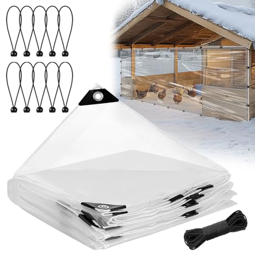 6.6x13ft Chicken Coop Covers Accessories for Winter - Easy to Install Waterproof Chicken Run Tarp with Elastic Cords & Rope
