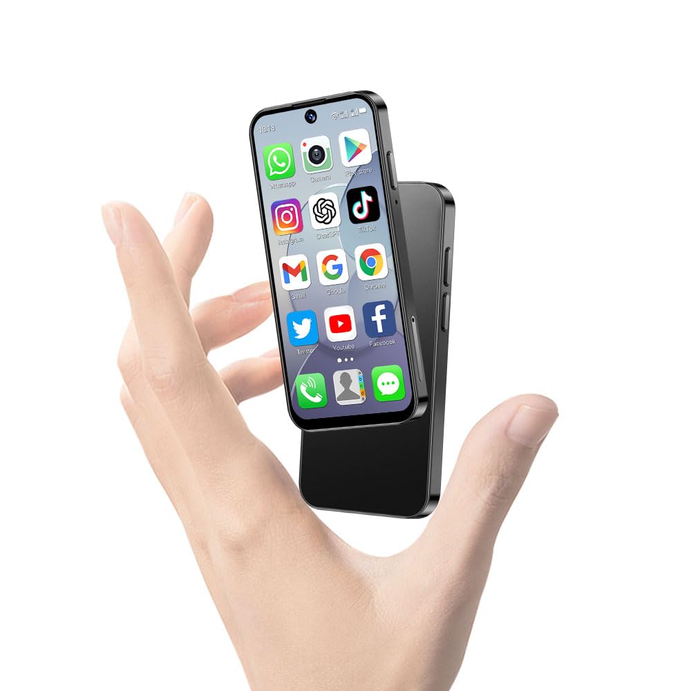 Mini Phone - World's Smallest 3.88' HD Touch Screen, Full Screen Mini Smartphone, Unlocked Android Portable Pocket Mobile Phone for Kids, Dual SIM Face ID App Download 2GB+16GB (Black)