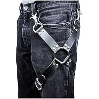 keland Arnés de cuero negro punk sexy jaula Cinturón de ligadura de muslo para mujeres o hombres (Negro-A)