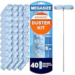KeFanta Duster Refill Kit with 6 ft Super Extendable Handle Compatible with Swiffer, 360° Disposable Microfiber Dusting Pads for Home Cleaning, Ceiling, Fan, Window, Hard-to-Reach Areas，40Pcs