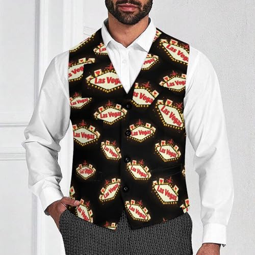 Fabulous Las Vegas Playing Card Suit Vest for Men Slim Fit Tuxedo Waistcoat Button Down V Neck Business Dress Coat4