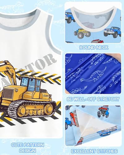 Boys Tank Tops Toddler Sleeveless Tank Tops Boys 3-Pack Dinosaur Excavator Tank Set for 3-8 Years Kids2