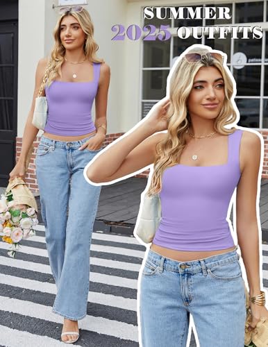 Image of Avidlove Women's Square Neck Tank Top Double Lined Basic Crop Tops Going Out Shirt Slim Fit Summer