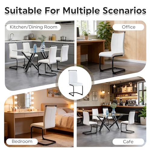 Image of Baysitone Modern Dining Chairs Set of 4, Side Dining Room Chairs with Black Frame, Kitchen Chairs with Faux Leather Padded Seat High Back, for Dining, Kitchen, Living Room in White