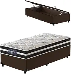 Cama Box Baú Solteiro King Marrom + Colchão Molas Ensacadas - Probel - Eclipse Springs 96x203x62cm