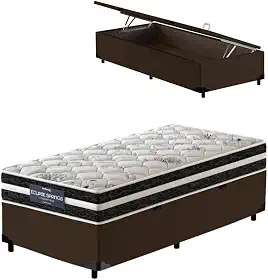 Cama Box Baú Solteiro King Marrom + Colchão Molas Ensacadas - Probel - Eclipse Springs 96x203x62cm
