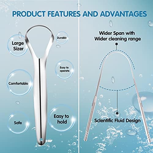 AZLTDCOW 4pack Professional Tongue Scraper, Stainless Steel Tongue Cleaners, 2 Types Tongue Brusher and Tongue Scraper with Exquisite Travel Case, Tongue Care Tool(kit) for Oral Hygiene&Fresh Breath