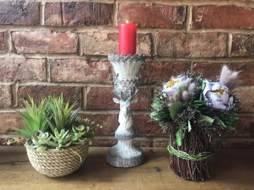 giftwarez New Rustic Tall Wooden Carved Reindeer Stag Christmas Pillar Candle Stick Holder